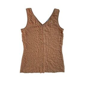 Kate Hill Peach Ruffled Sleeveless V-Neck Top PS Small  Stretch Classic Cute Y2K